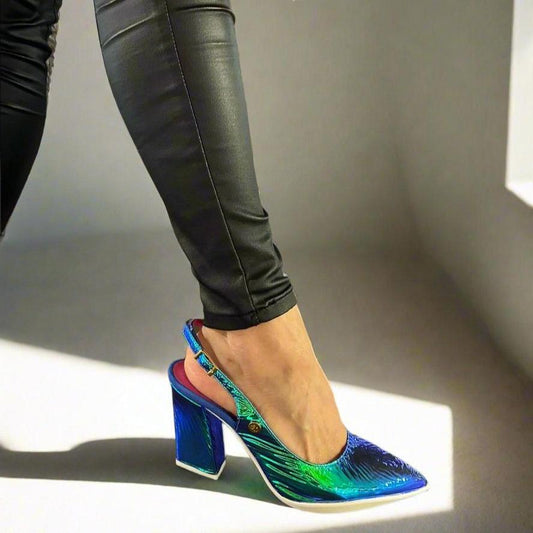 Pimento- Blue foil sling back - Chanii B