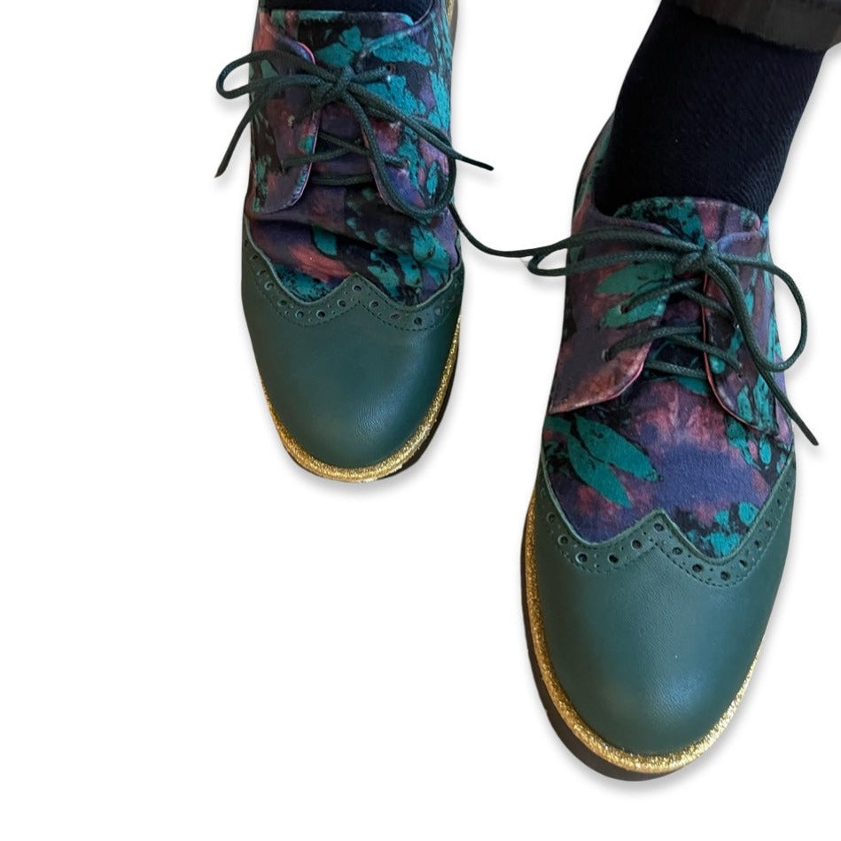 Bolt - Green flower print velvet lace up shoe - Chanii B