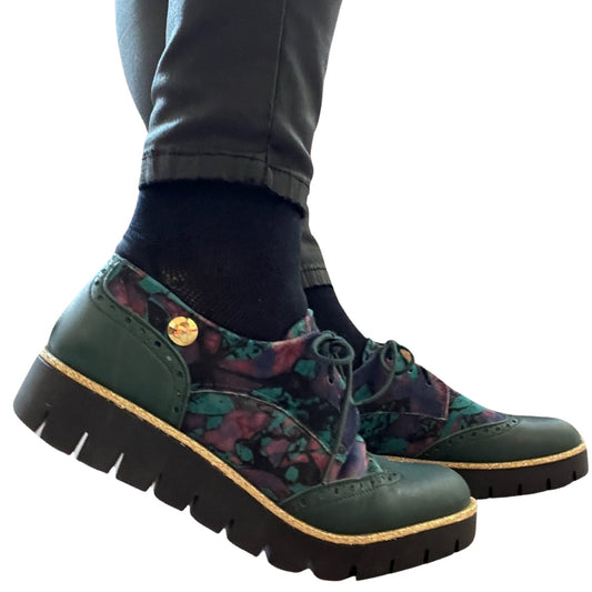 Bolt - Green flower print velvet lace up shoe - Chanii B