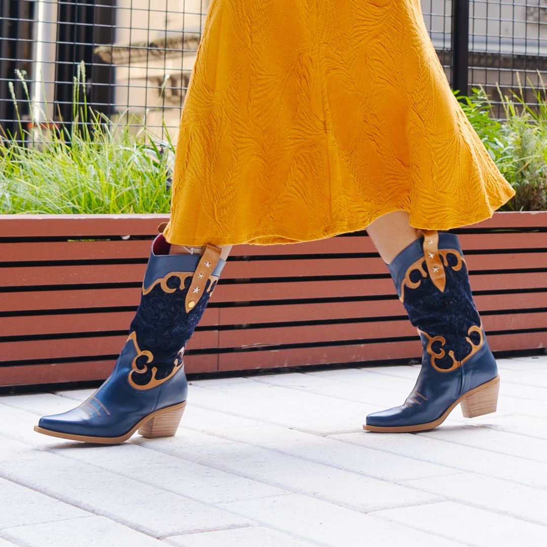 Jewel- Navy-Tan Cowboy boot - Chanii B