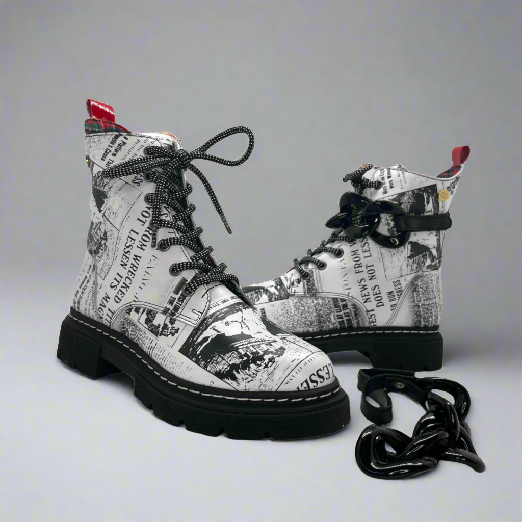 Paris - White Newsprint with Black removable Chain - Chanii B