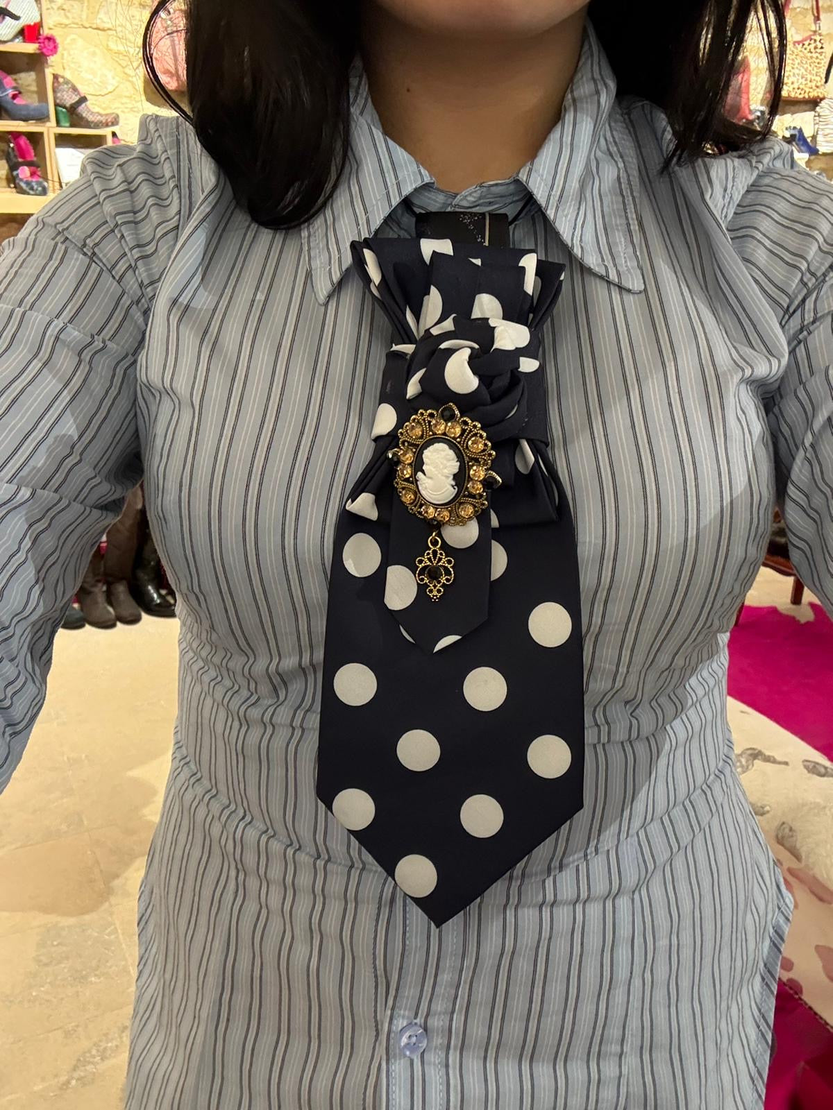 Handmade tie- Polkadot cameo