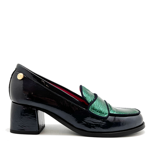 Bespoke footwear named Arc - Navy and Green Loafer