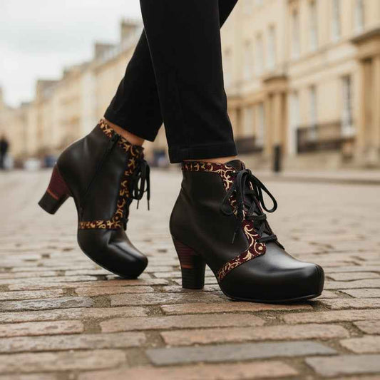 Benedictine - Black/Red Scroll-Ankle boot -Last pair 36