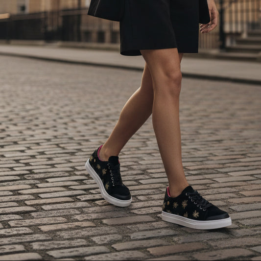 Platinum - Black velvet Crown Bee sneaker - Chanii B