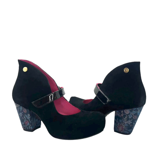 Stylo - Black Suede with print heel - Chanii B