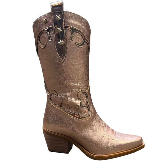 Jewel-Rose gold metallic cowboy boot