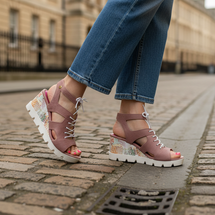 Sissors wedge sandal dusty pink lazer wedge sandal