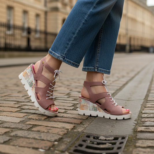 Sissors wedge sandal dusty pink lazer wedge sandal