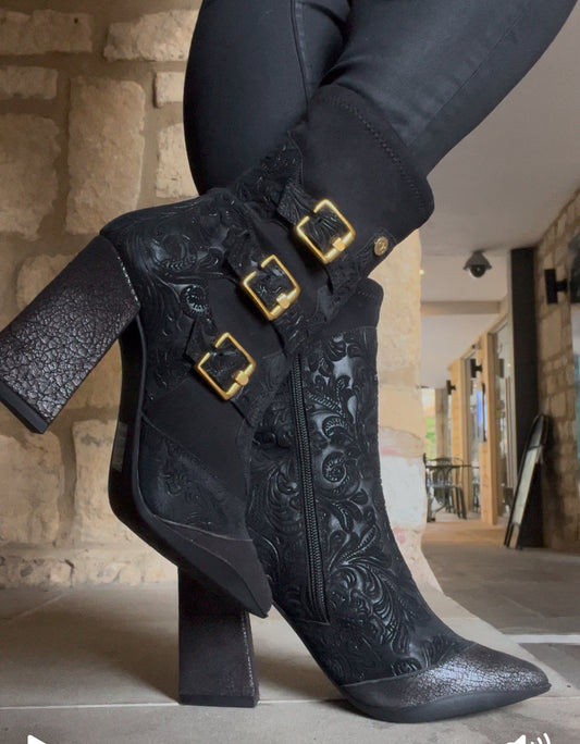 Peron - Black Flower Stretch high heel ankle boot- last pairs 37 and 38 - Chanii B