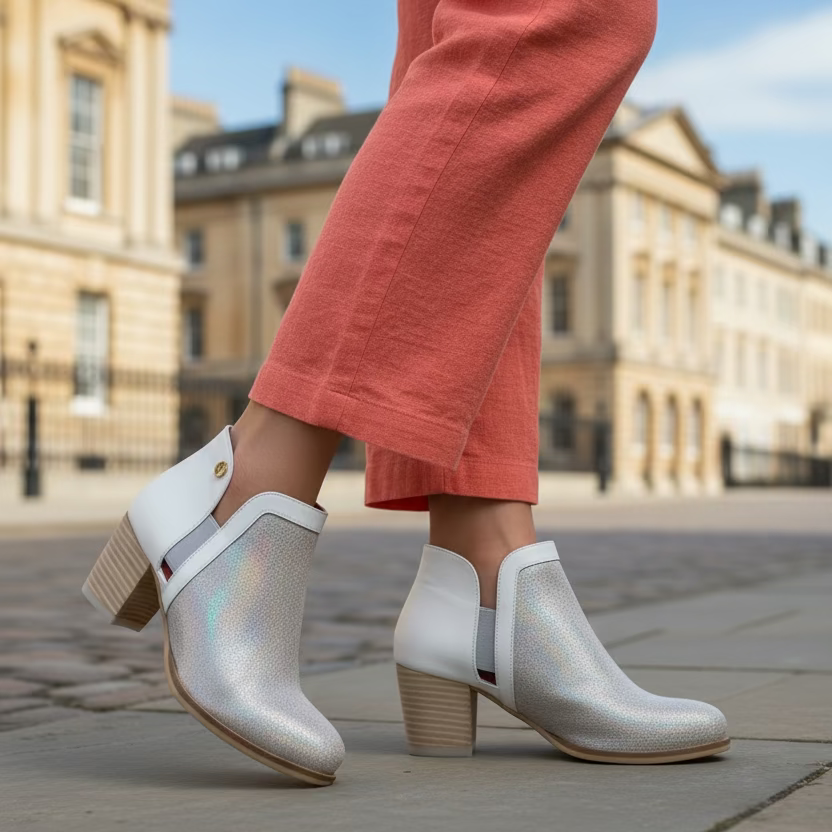 Plume -White iridescent ankle boot