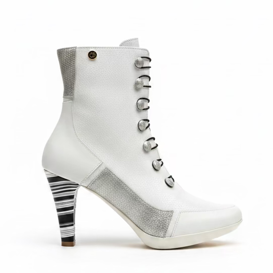 St Lucia- White and silver Button boot
