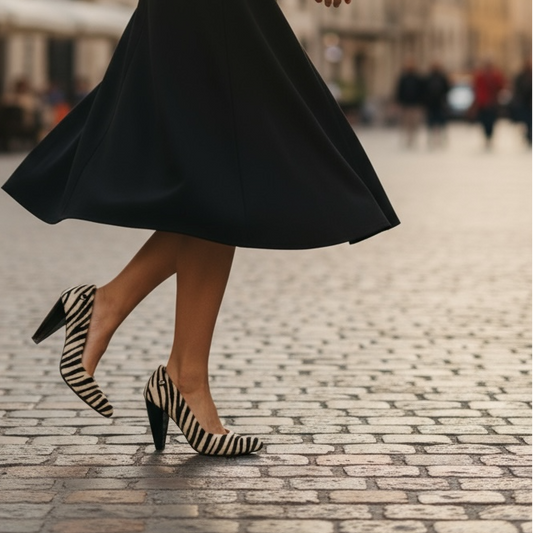 Tierra - Zebra Print cow hide heels