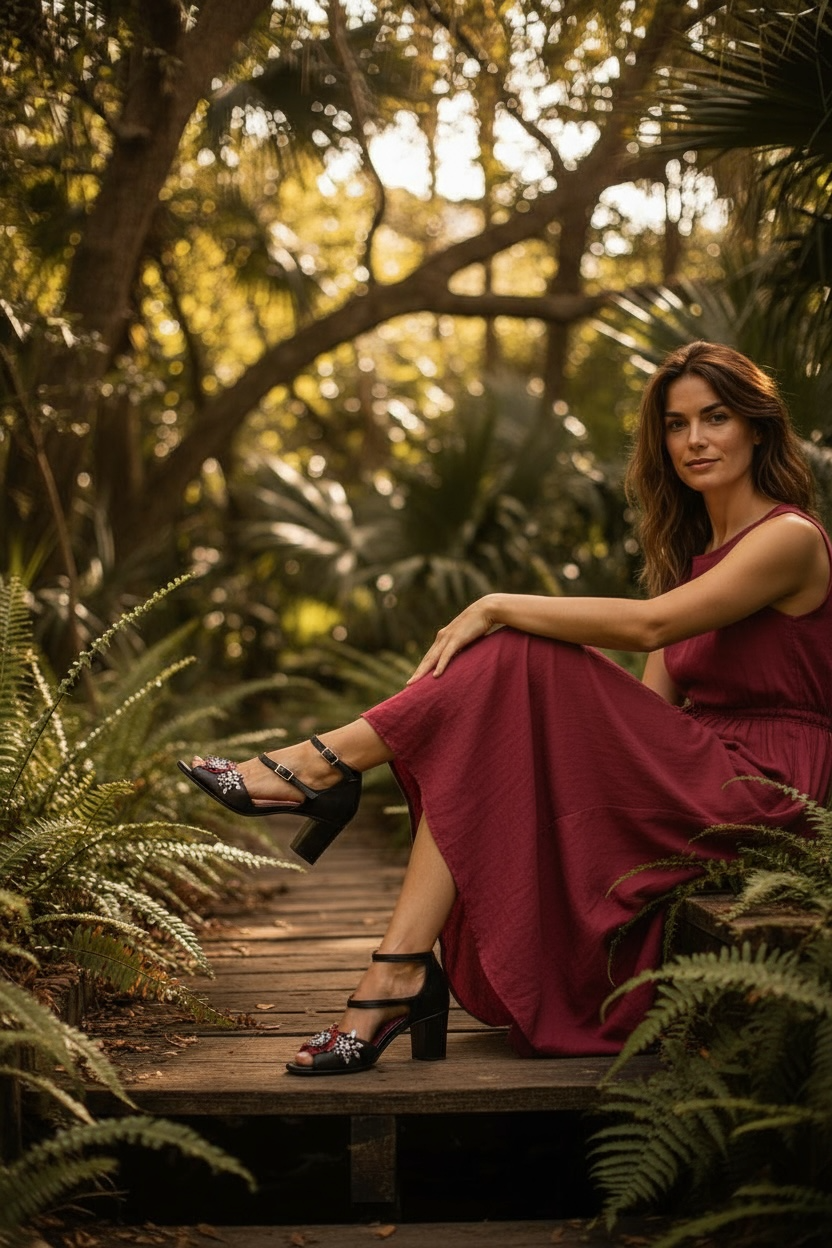 Poppy - Black White and Red block heel - Chanii B