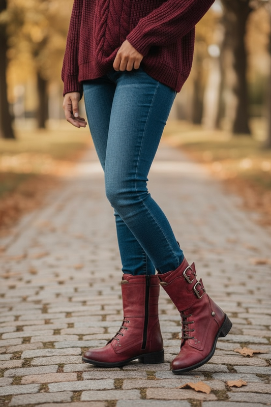Bon Amie - Cranberry wine lace up ankle boot - Chanii B