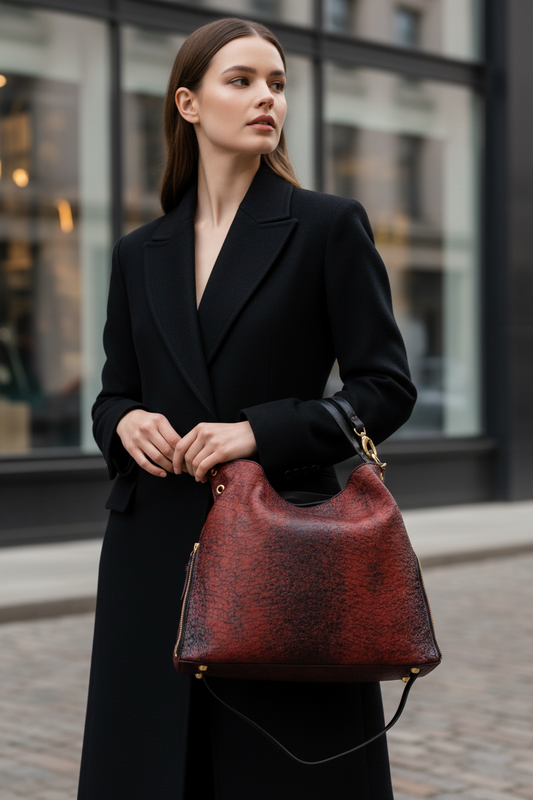 Riche - Red leather Stingray print Handbag