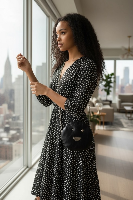 Muse wonky eye chain black-white cow handbag