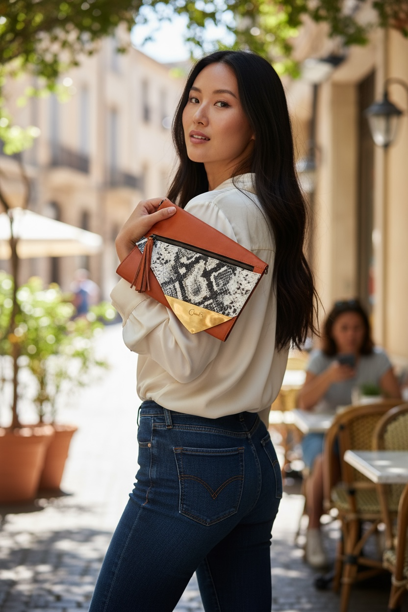 Sioux - Orange Python clutch bag