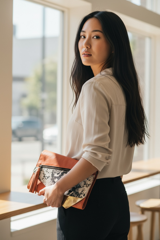 Sioux - Orange Python clutch bag