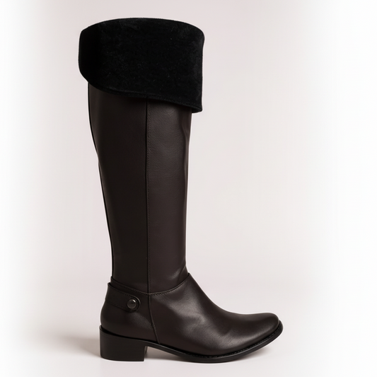 St Germaine - Black Leather knee high-long leg boot-Last pairs 36, 38 and 42