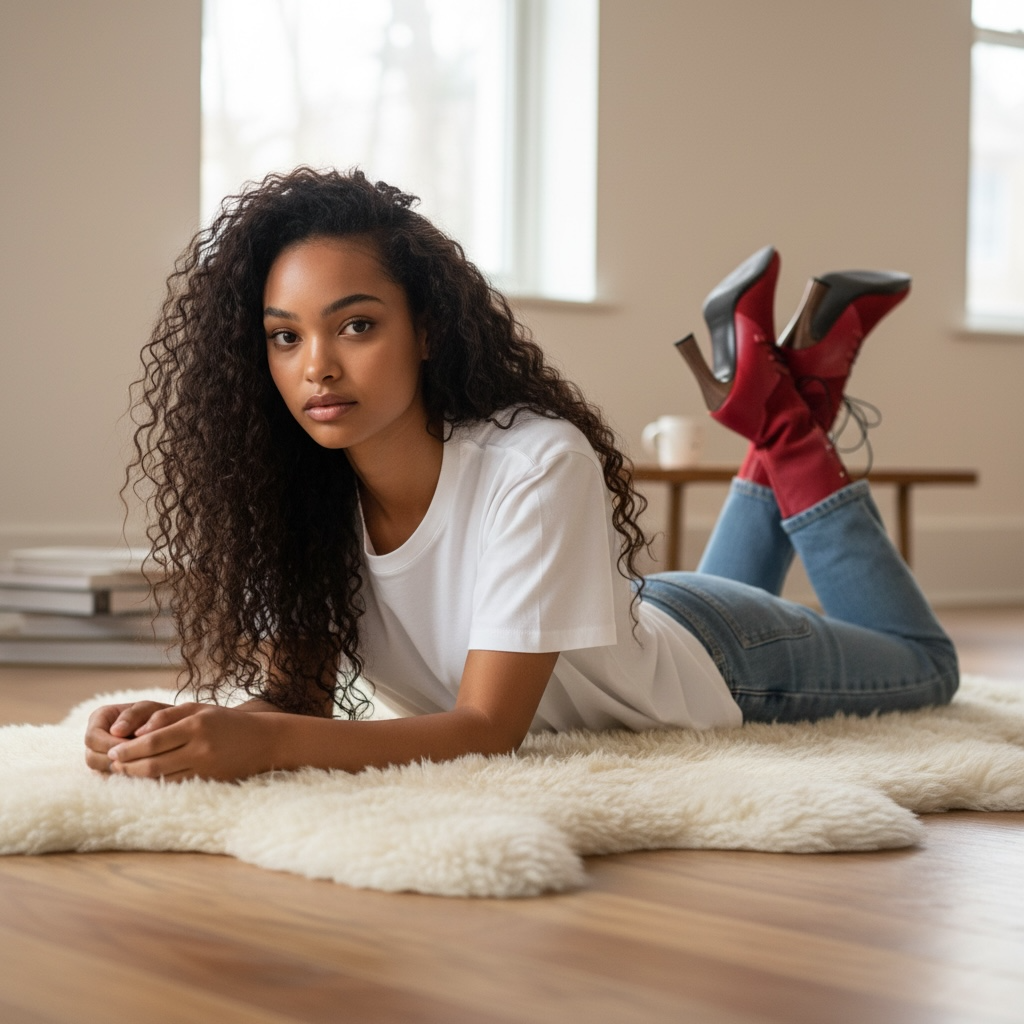 Mina - Red/black ankle heel boot