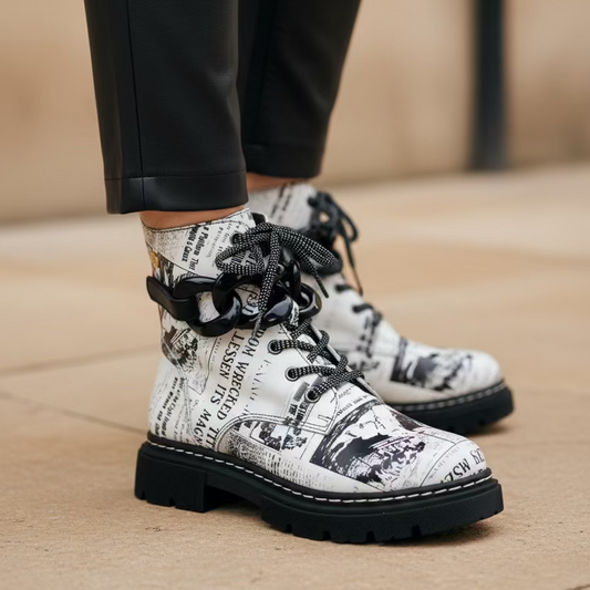 Paris - White Newsprint with Black removable Chain - Chanii B