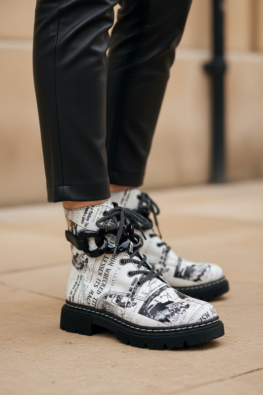 Paris - White Newsprint with Black removable Chain - Chanii B