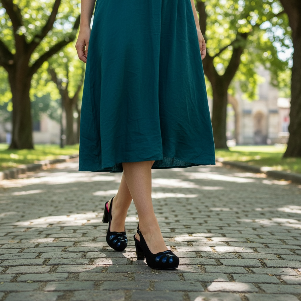 Fimo- Black/Navy sling back cork footbed