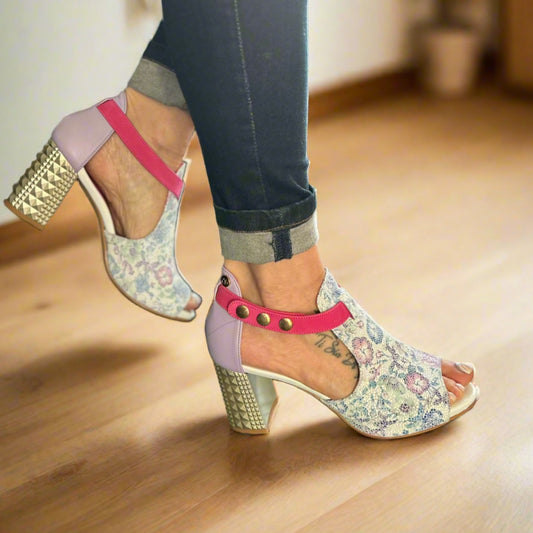 Rayon - White pink floral open toe sandal - Chanii B