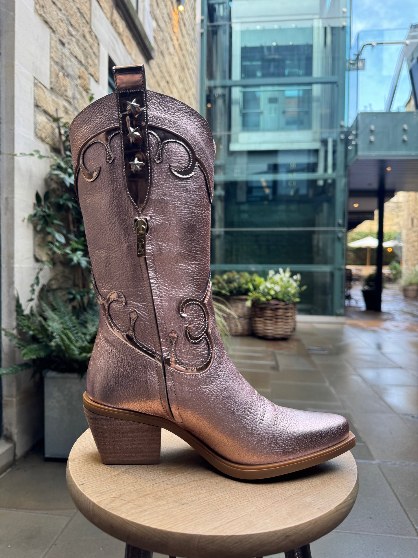 Jewel-Rose gold metallic cowboy boot