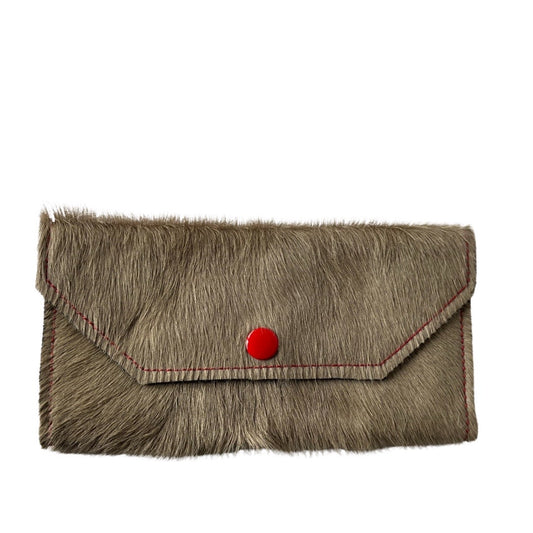 Folio- Taupe cowhide with red button wallet - Chanii B