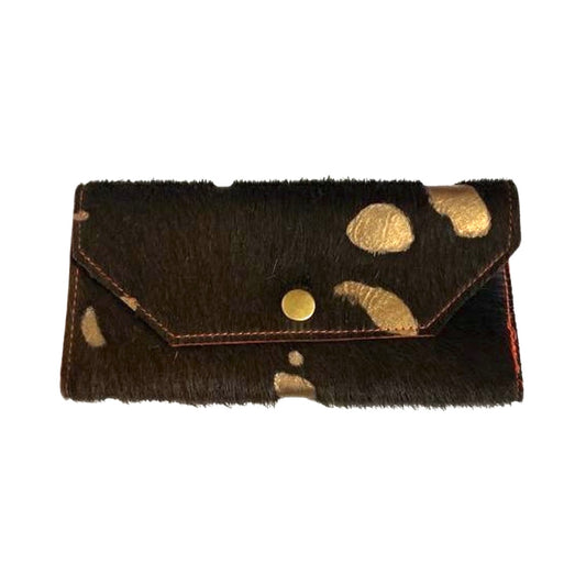 Folio- Brown bronze cowhide with gold button wallet - Chanii B
