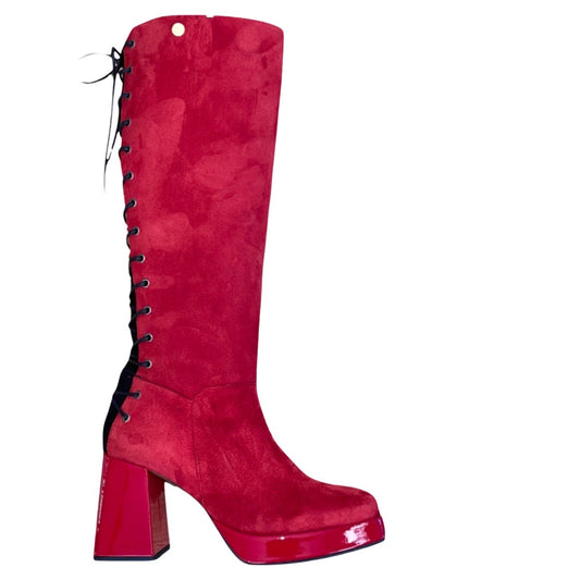 La Femme - Red long leg platform heel boot- Pre order only