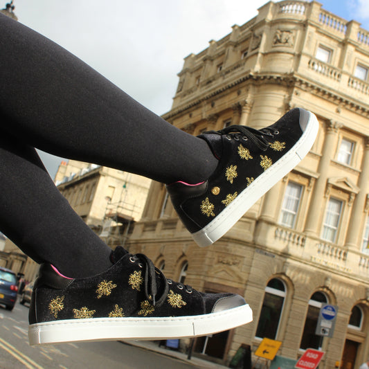 Platinum - Black velvet Crown Bee sneaker - Chanii B