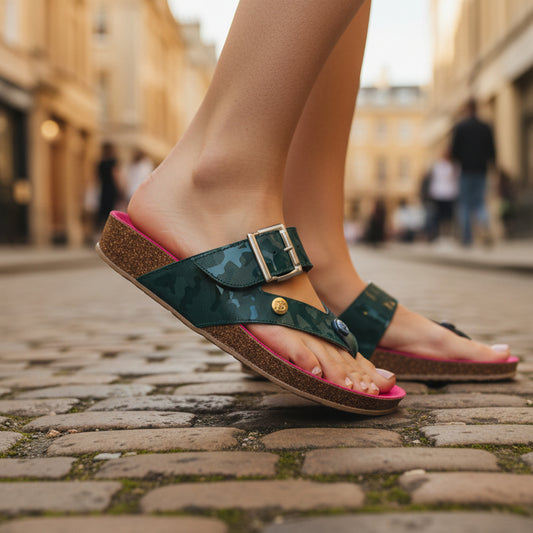 Je Suis - Green army flat cork sandal - Chanii B