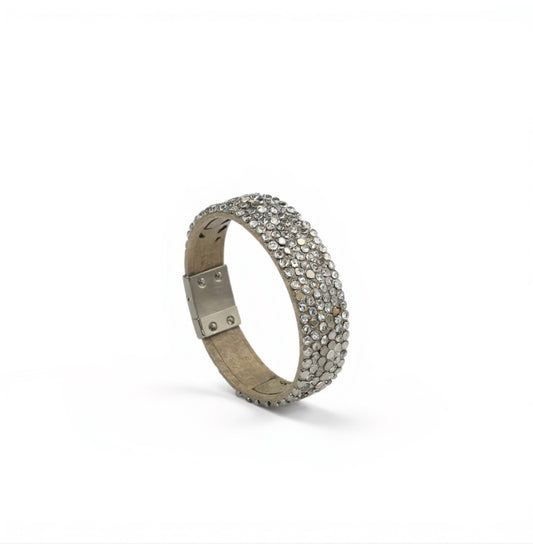 Handmade cream leather and crystals bracelet