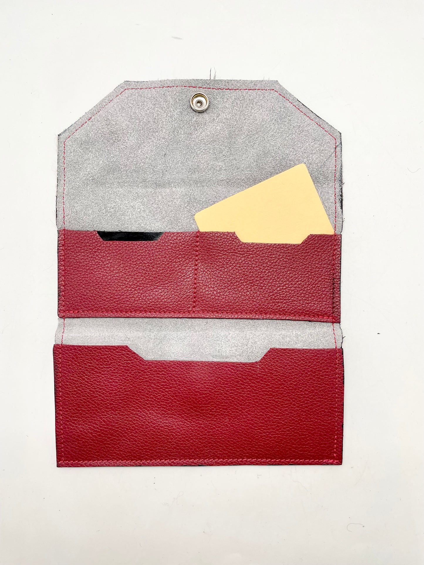 Folio- Taupe cowhide with red button wallet - Chanii B