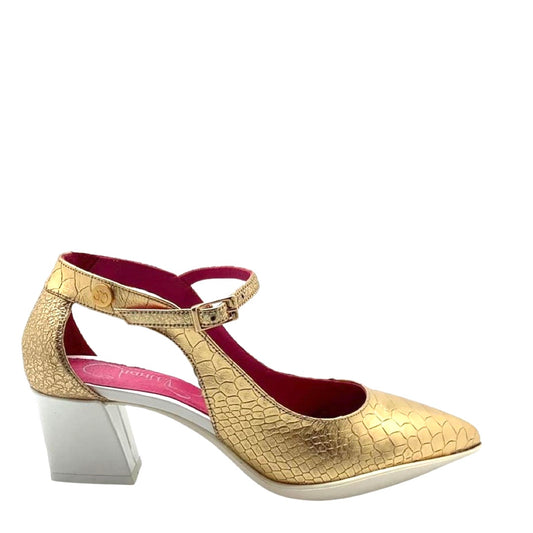Bespoke Designer Footwear named La La - Gold Croc