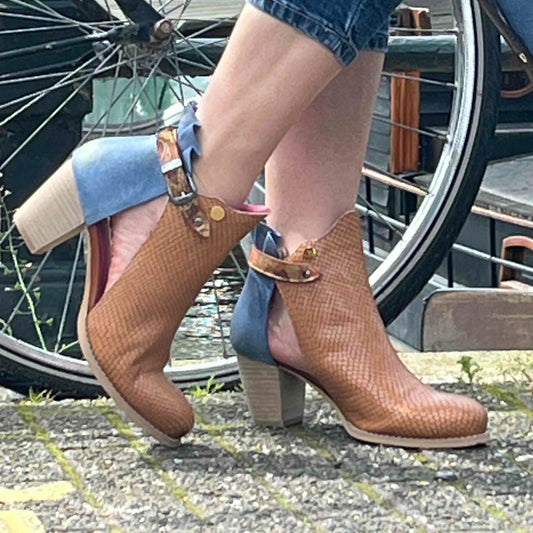 Indigo- Tan and denim ankle boot - Chanii B