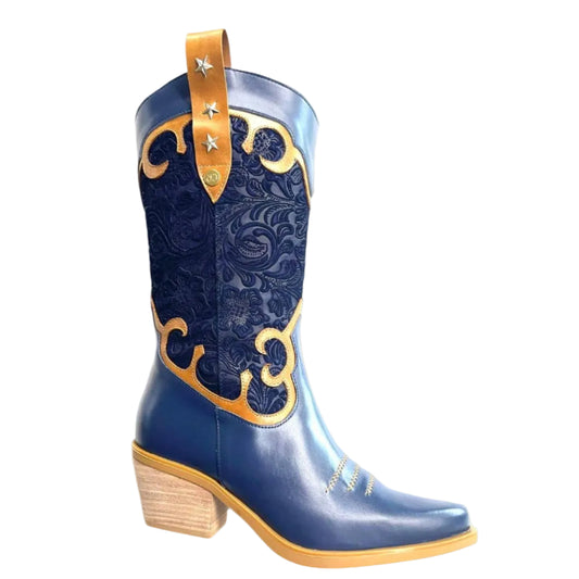 Jewel- Navy-Tan Cowboy boot - Chanii B