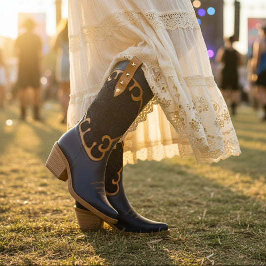 Jewel- Navy-Tan Cowboy boot - Chanii B