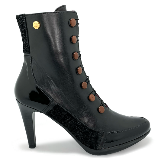 St Lucia - Black with Brown buttons boot - Chanii B
