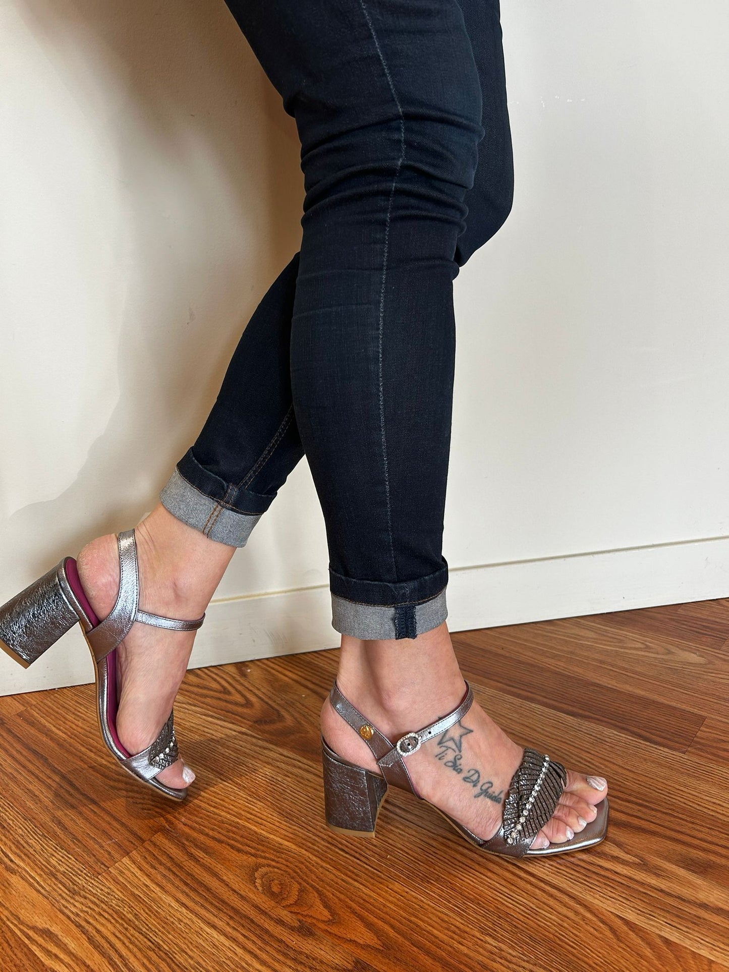 Mimi- Pewter block heel sandal - Chanii B