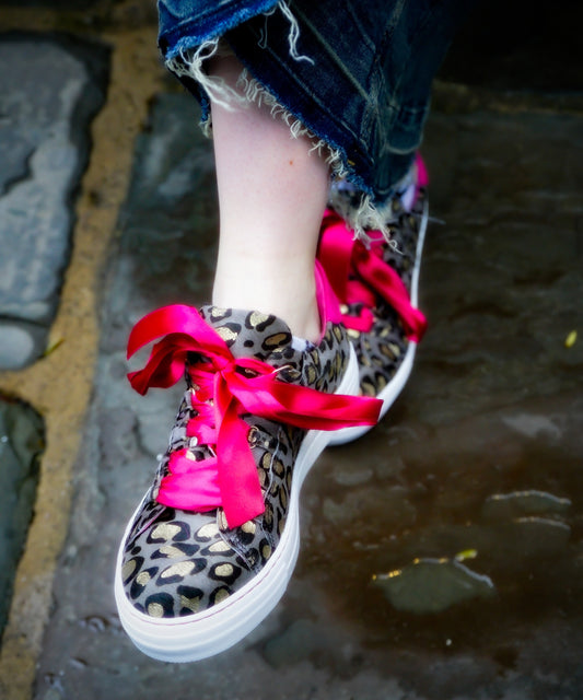 Skate Denim leopard gold cowhide sneaker - Chanii B