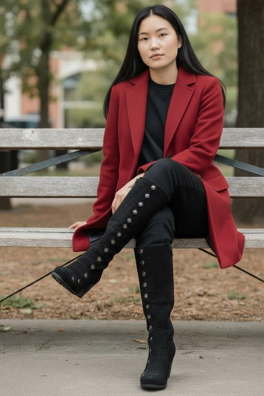 Semaine -Long leg boot Black Blue Stitch