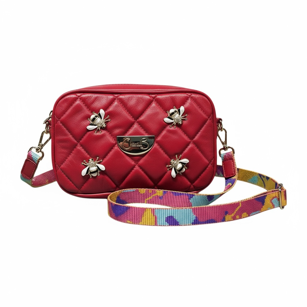 Tres Chic-Red bees mini handbag