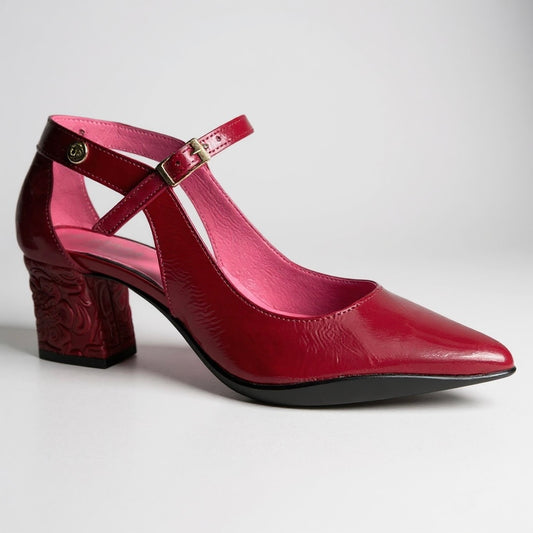 La La -Wine patent low heel shoe