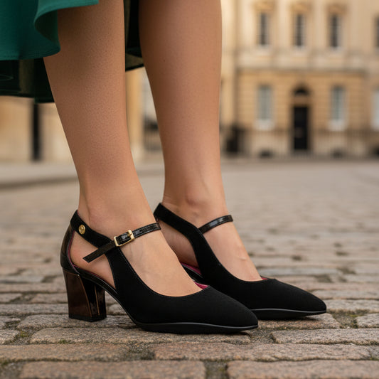 La La - black and bronze low heel