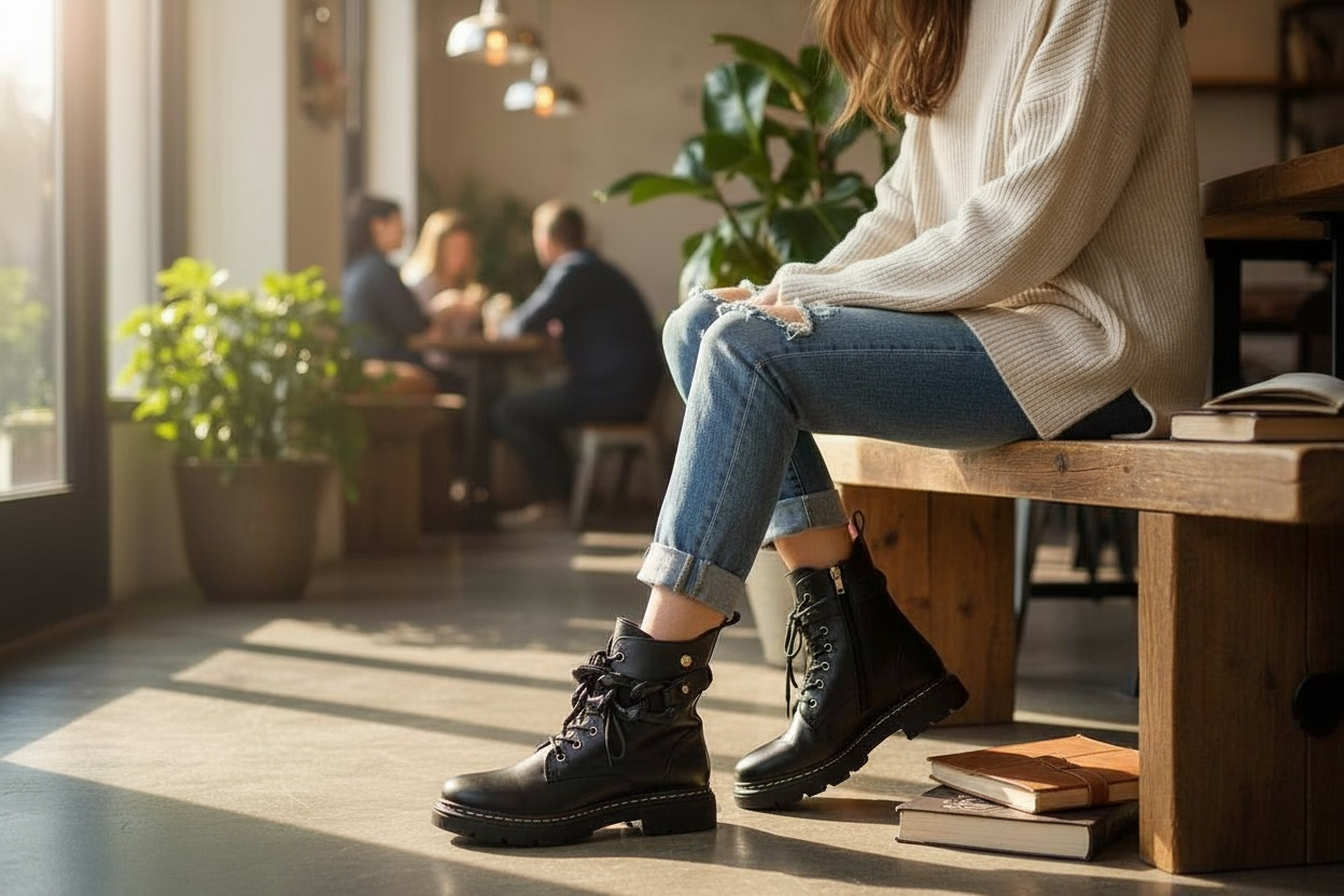 Paris - Black leather combat boot