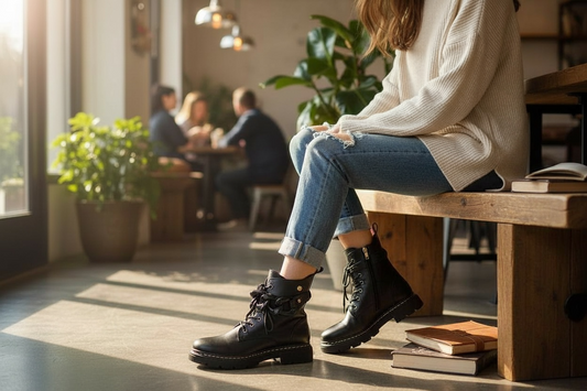 Paris - Black leather combat boot